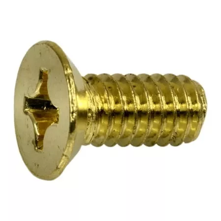 #12-24 X 1/2 Brass Plated Phillips Undercut Machine Screws – Steel Coarse Thread