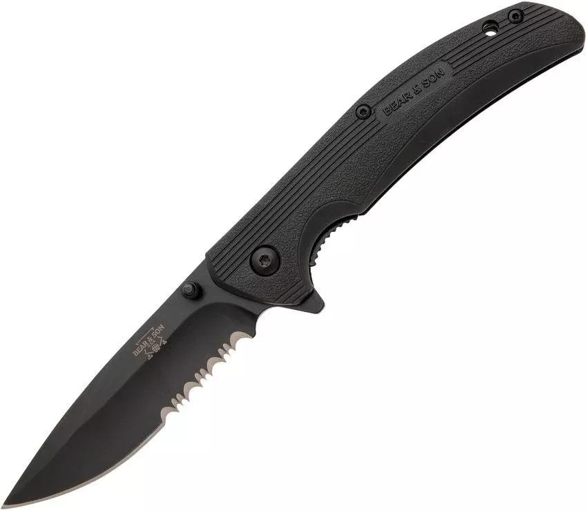 Bear & Son Sideliner Linerlock Black Serrated