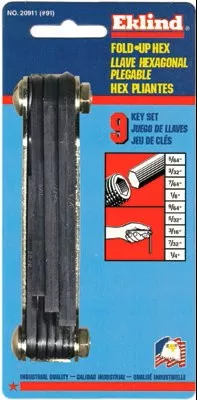 Eklind Tool 20911 9-Key Inch Medium Length Fold-Up Ball Hex Tip Key Set (1 Set)