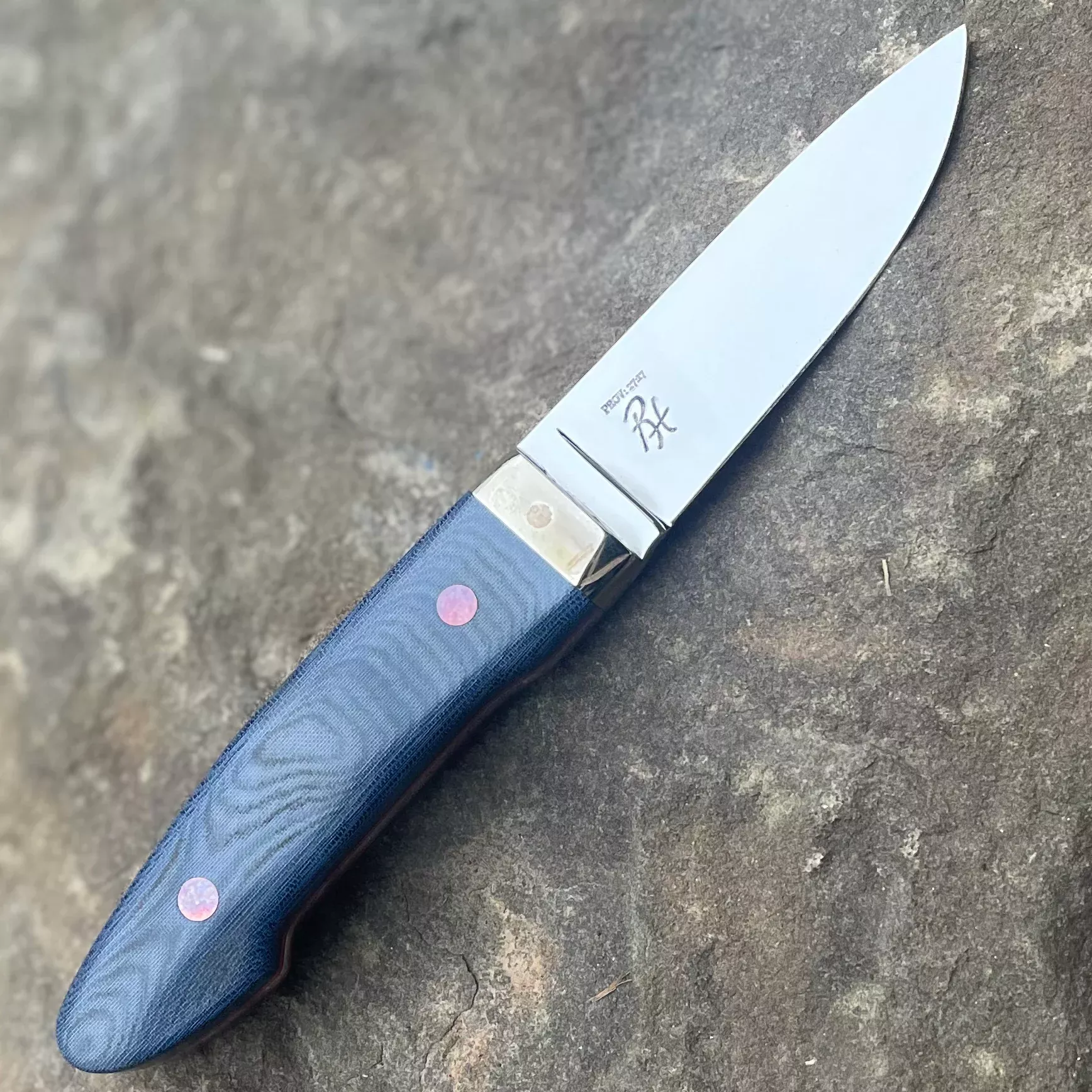Lamb Handled Semi Skinner in AEBL w/ Blue Canvas Micarta