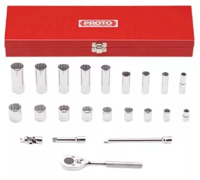 Proto 52136 Torqueplus 12-Point 3/8 in Drive Tool Socket Sets, 22 Piece (1 Set)