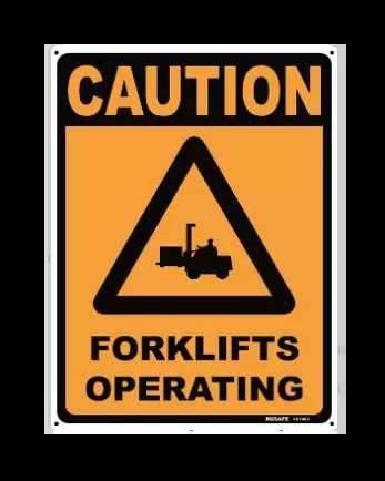 PVC Safety Sign CAUTION FORKLIFTS OPERATING 300 x 400mm