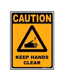 PVC Safety Sign CAUTION KEEP HANDS CLEAR 225 x 300mm
