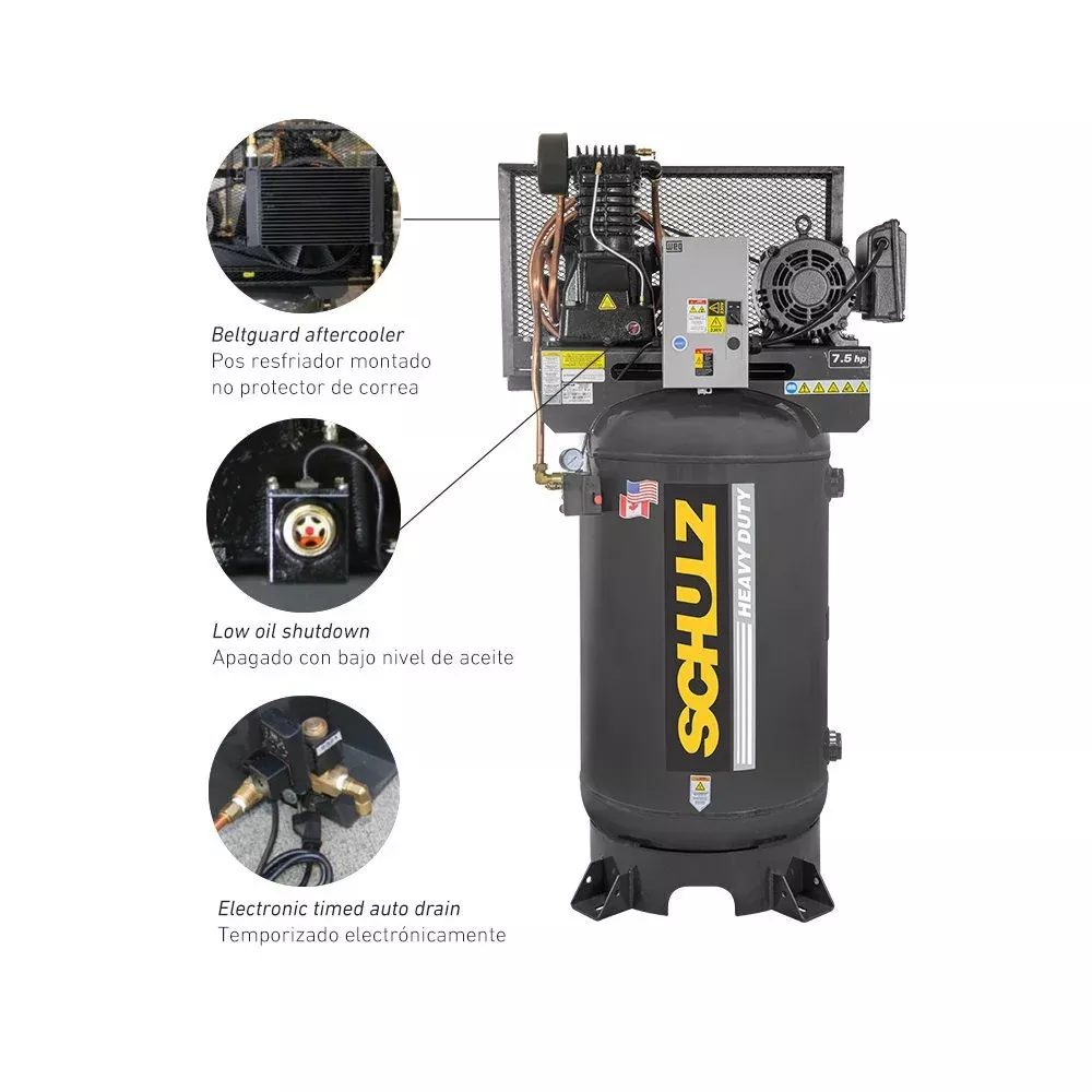 Schulz P7580VL30X-1 7.5 HP 80-Gal Premium Piston Compressor