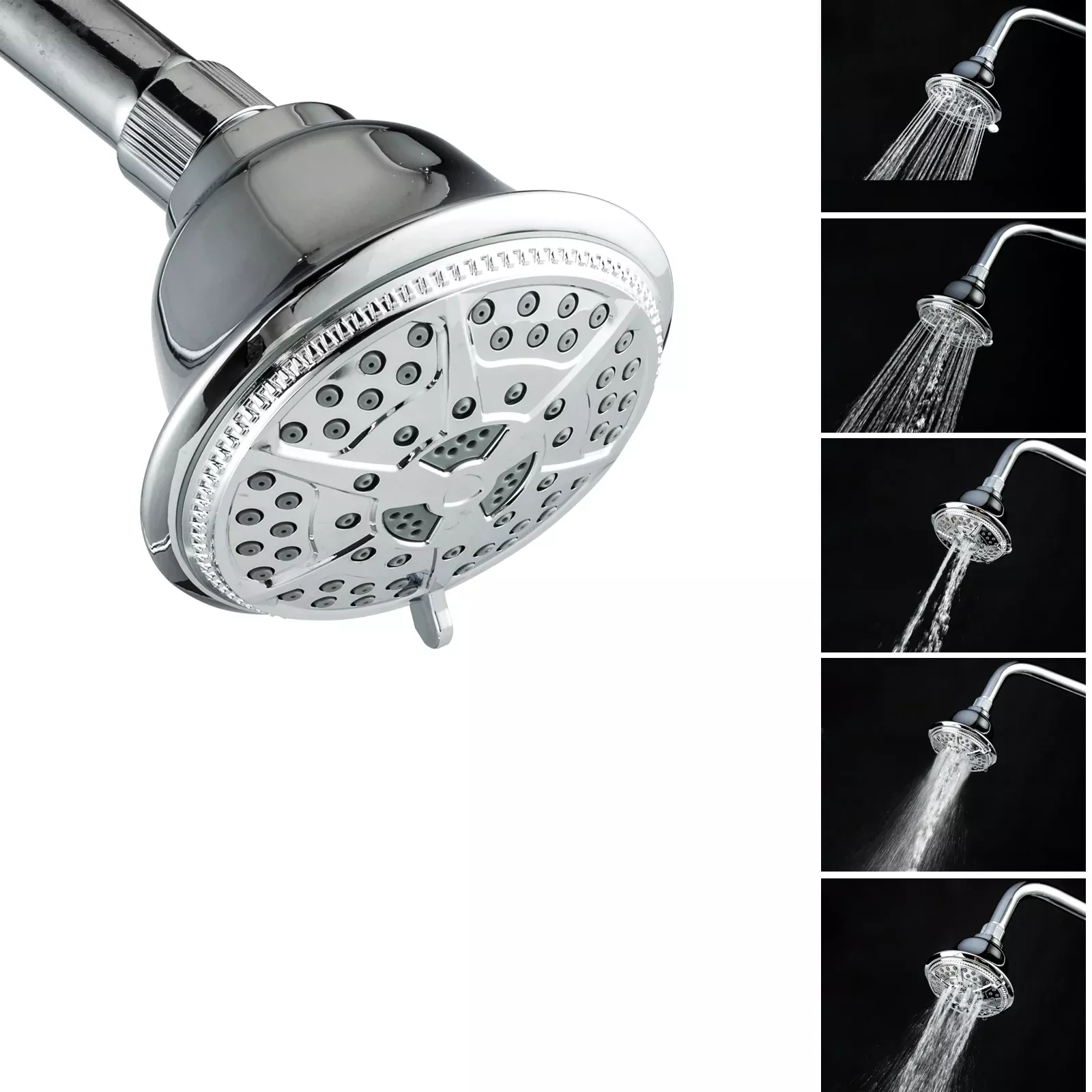 Ukoke High Pressure Fixed Mount Shower Head with 5 Spray Settings, Chrome