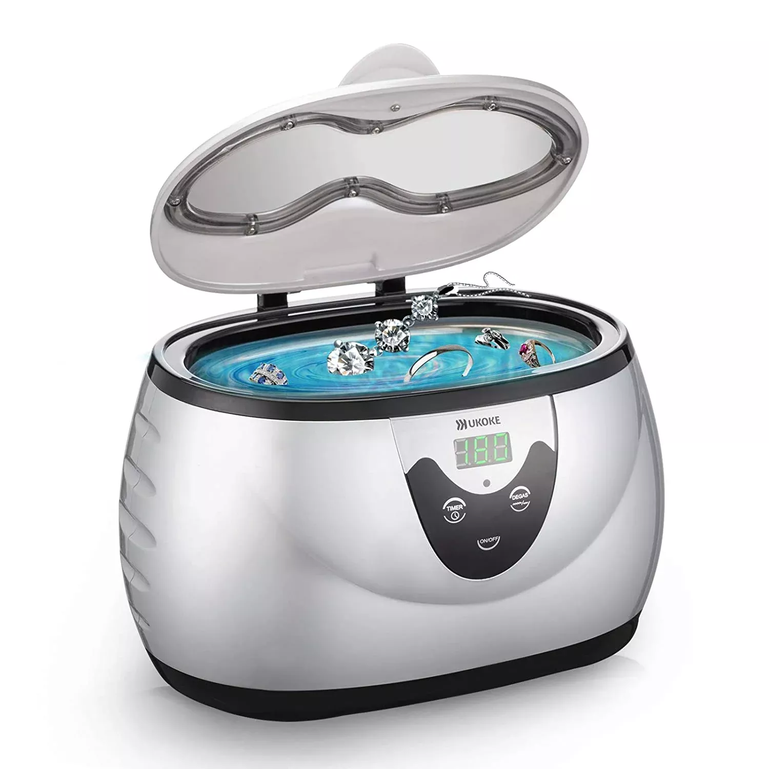 UKOKE Ultrasonic Jewelry & Retainer Cleaner – Professional Ultrasonic Cleaner Machine for Dentures, Mouth Guards, Braces, Toothbrush Heads, Rings & Watches with Timer – Perfect Christmas Gift