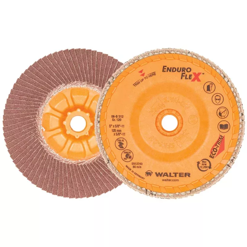 Walter 06B512 5" 120 Grit Spin-On Enduro-Flex Flap Disc