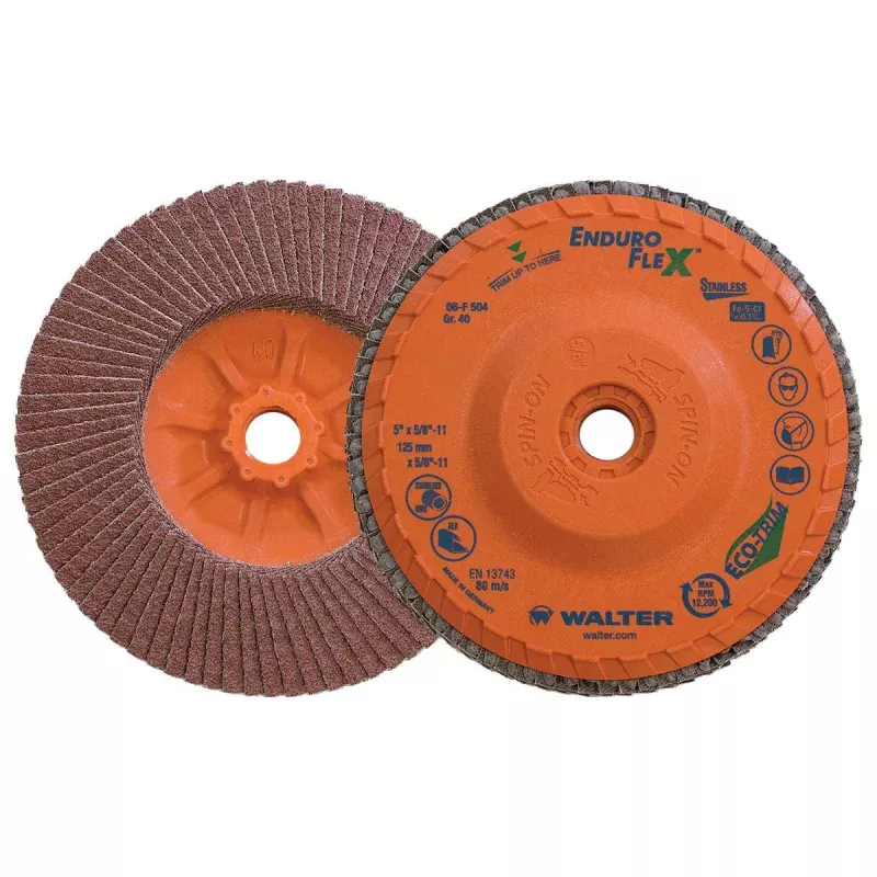 Walter 06F504 5" 40 Grit Spin-On Enduro-Flex Stainless Flap Disc