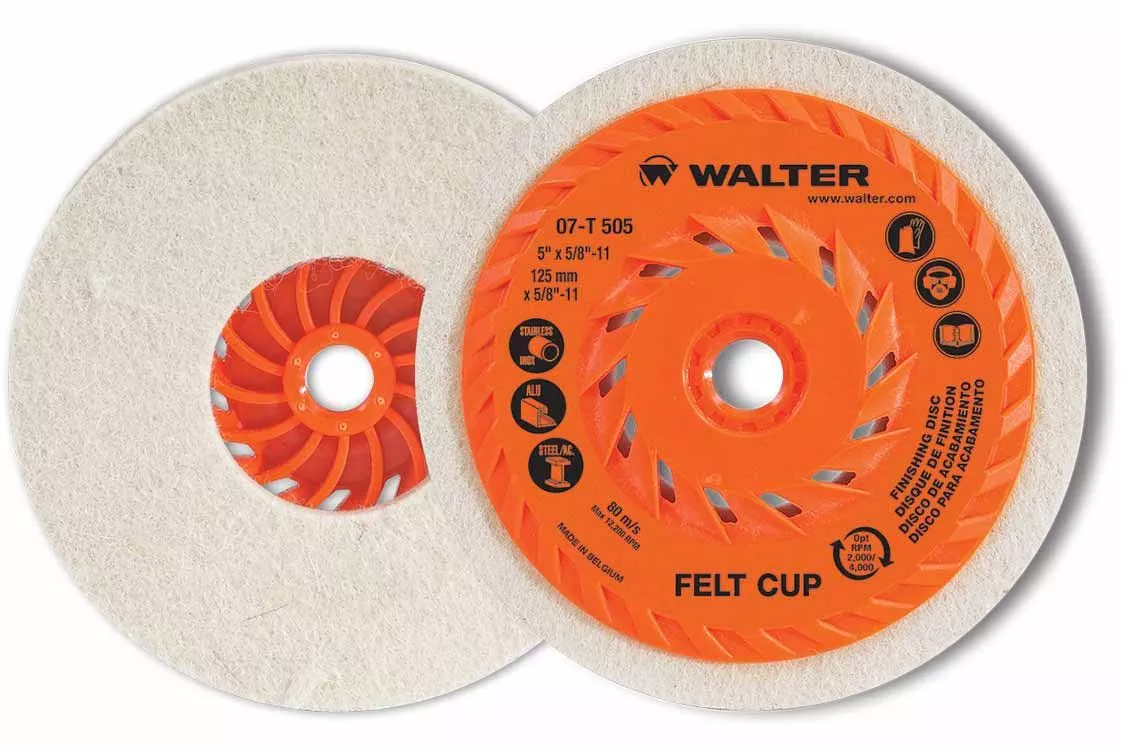 Walter 07T505 5" x 1/2" x 5/8"Felt Cup Disc