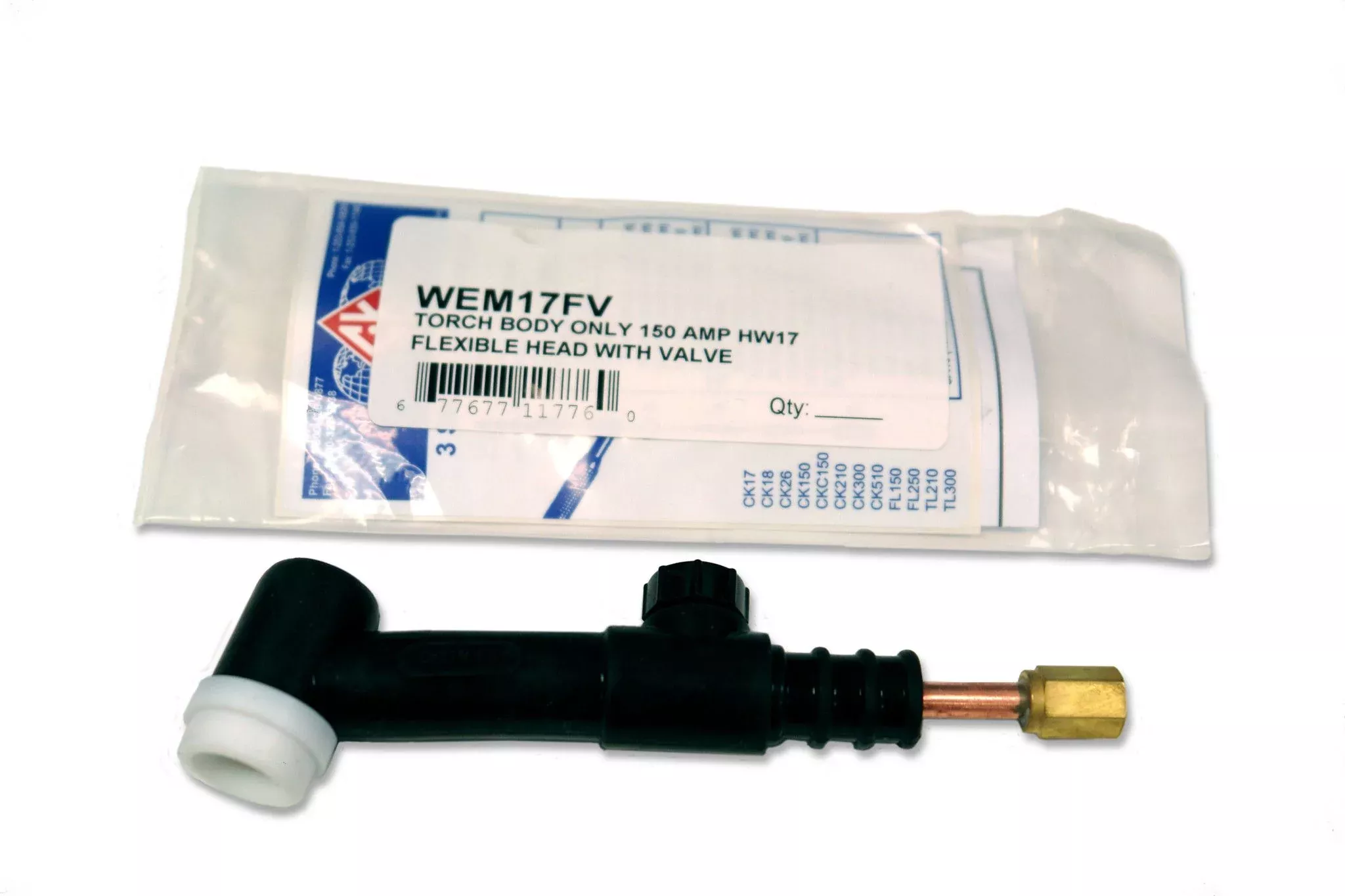 Weldmark 17FV Flexible W/ Valve 150A TIG Torch Body
